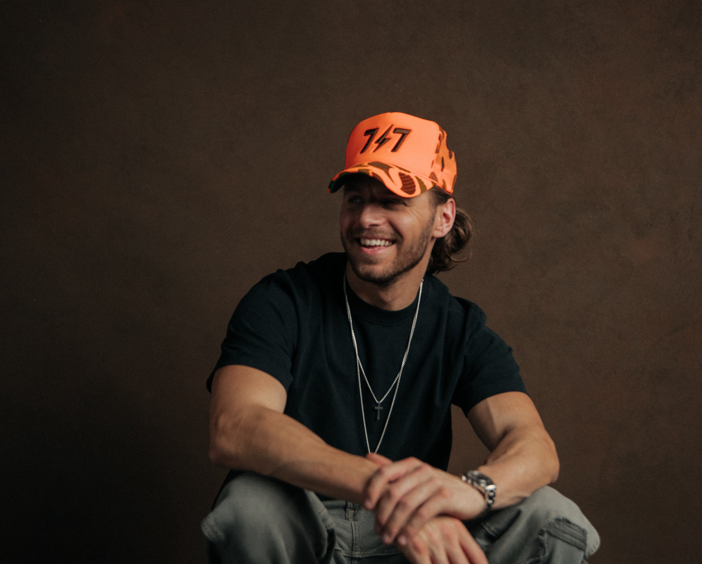 717 Otto 5 Panel Trucker Hat (Orange Camo)